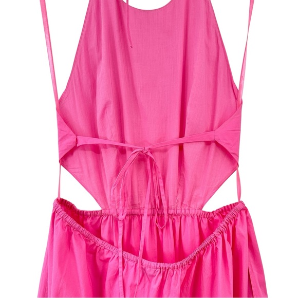 STAUD Apfel Maxi Pink Halter Open Back Lightweight Cotton Maxi Dress w/ Pockets - Picture 8 of 13
